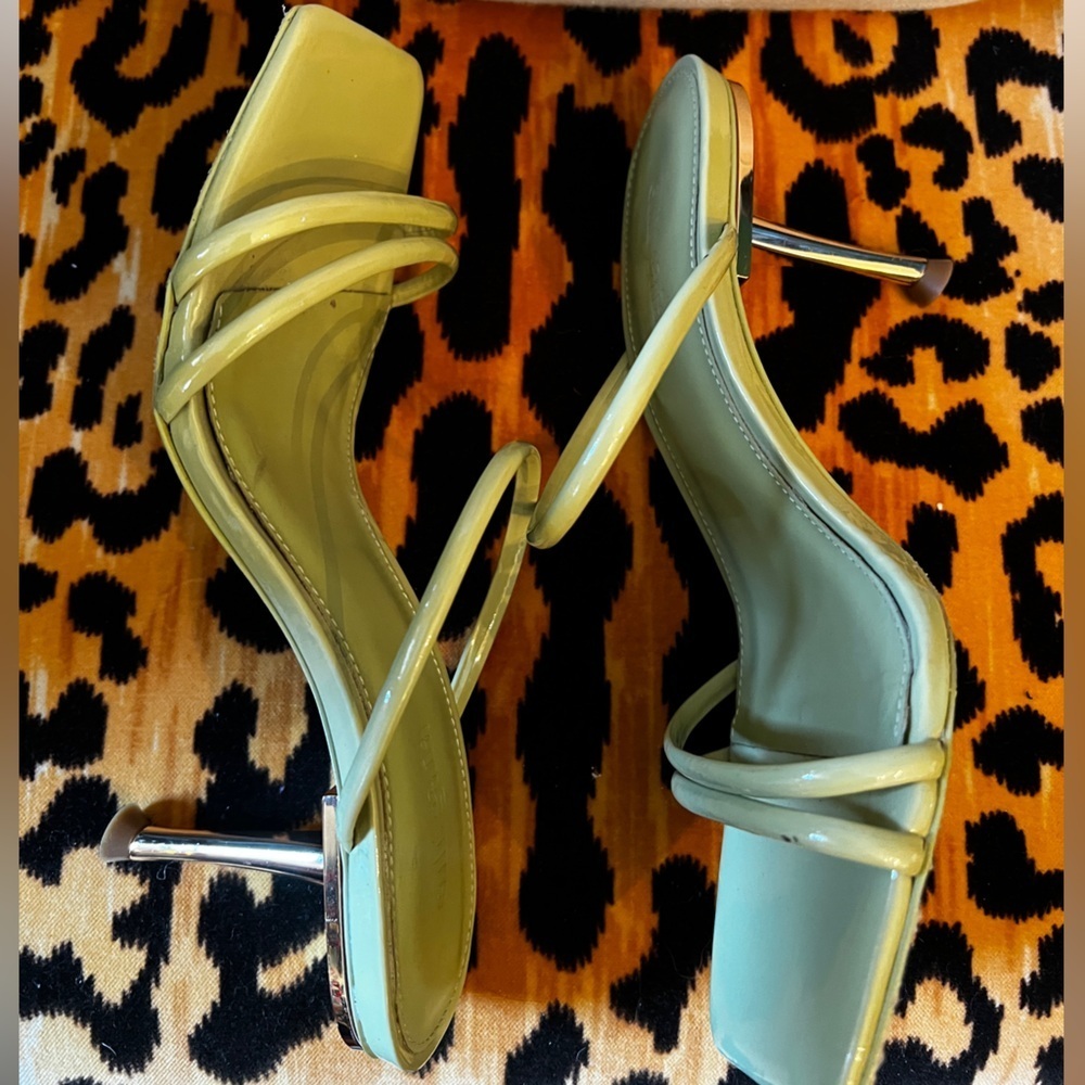 CULT GAIA Lydia Sandal in Palm Gold Heel Strappy Light Green REVOLVE - Picture 8 of 12